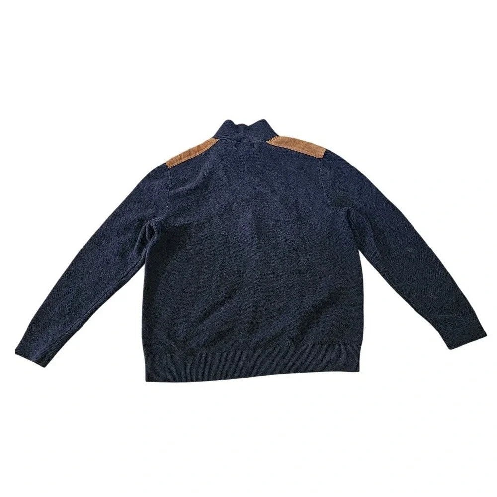 Banana Republic Mens Navy Blue Quarter Zip Sweater Suede Shoulder Patch Large